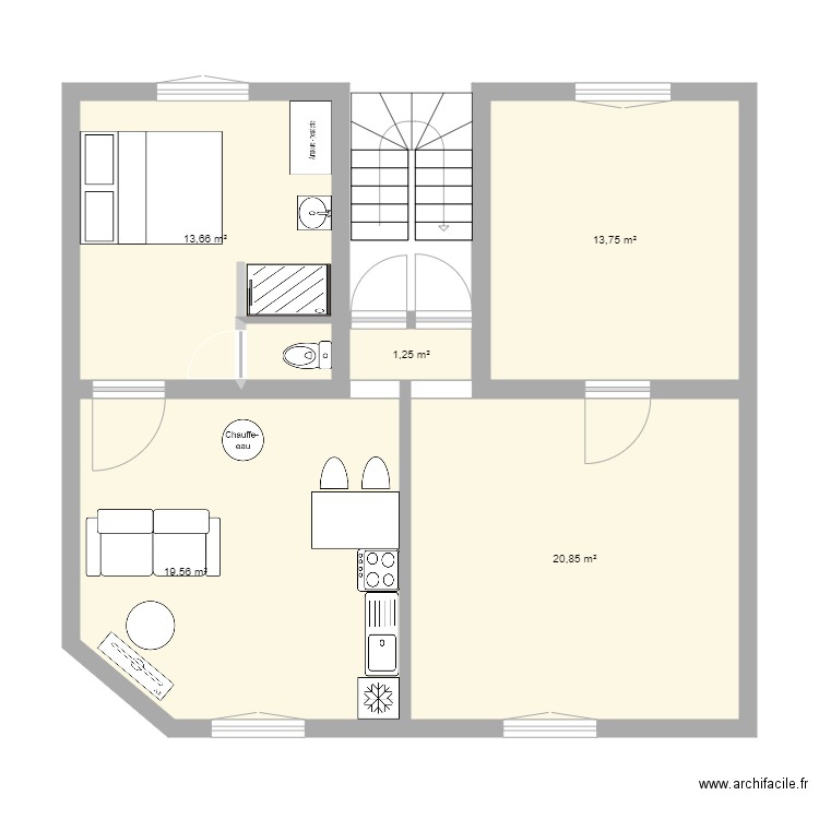 Maria plan Abbaye 32 . Plan de 5 pièces et 69 m2