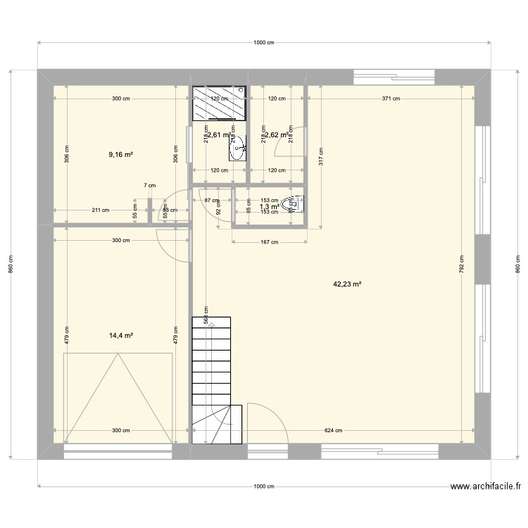 dorwling piron. Plan de 6 pièces et 72 m2