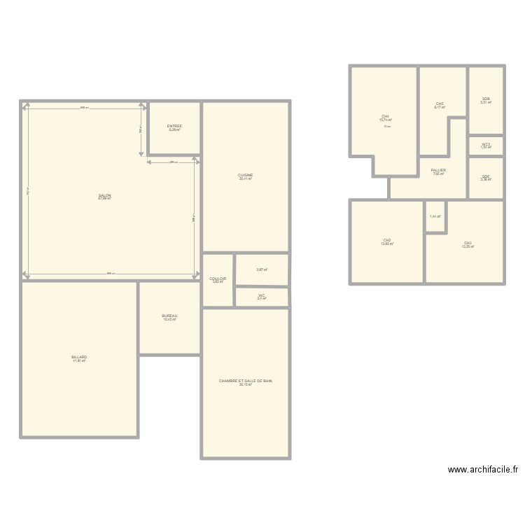 LEPELTIER. Plan de 18 pièces et 268 m2