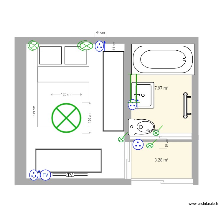 Apartamentul Dormitor Baie Hall mic. Plan de 0 pièce et 0 m2