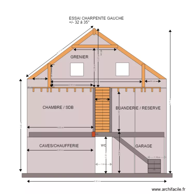 Charpente coupe lat&eacute;rale gauche. Plan de 