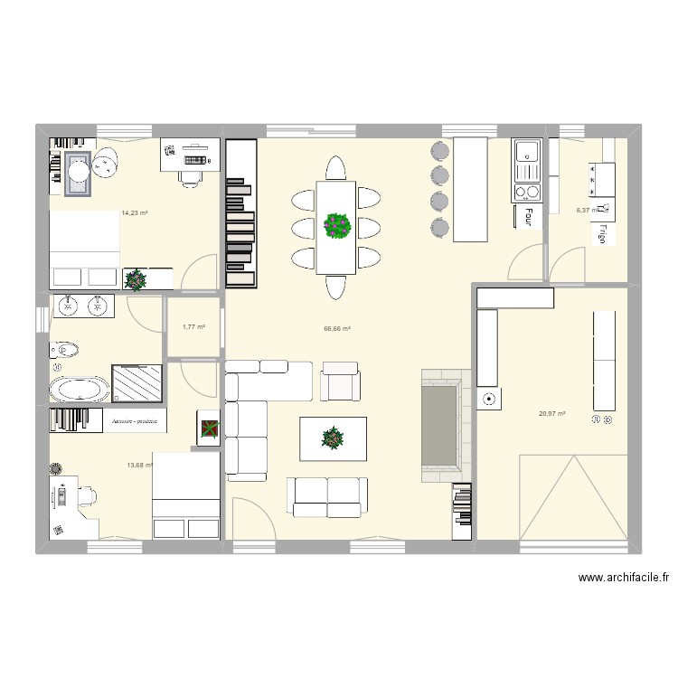 apartemenys Techno. Plan de 6 pièces et 124 m2