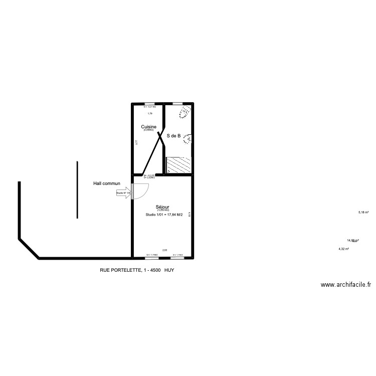 portelette1/01. Plan de 3 pièces et 24 m2