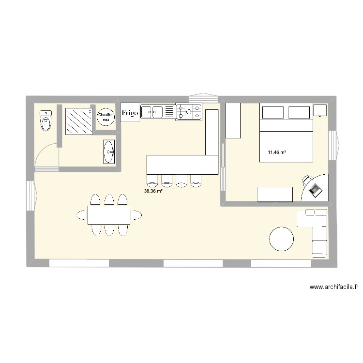 plan maison. Plan de 2 pièces et 50 m2