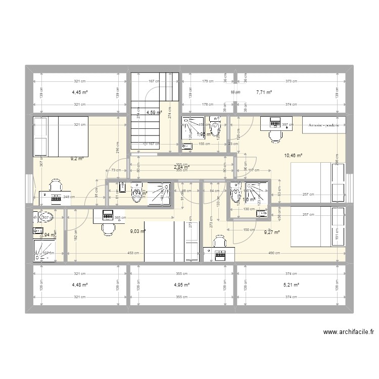 R+1 - Maison Meaux - 4 chambres. Plan de 15 pièces et 79 m2
