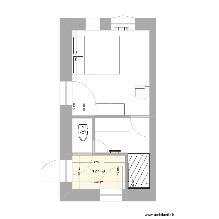 RDC Petit Rezole - Coin Entrée/Parents Version 2. Plan de 1 pièce et 3 m2