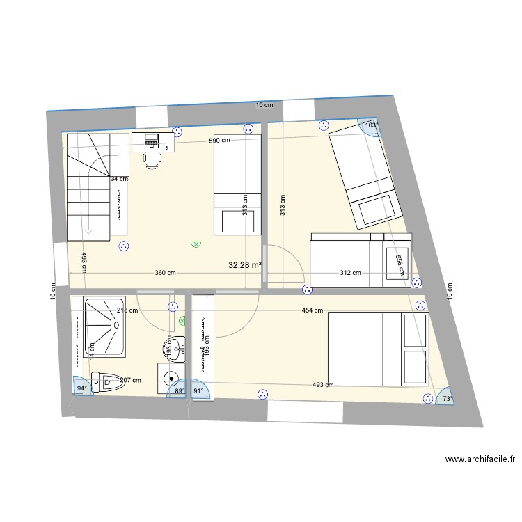 groix_etage4. Plan de 1 pièce et 32 m2