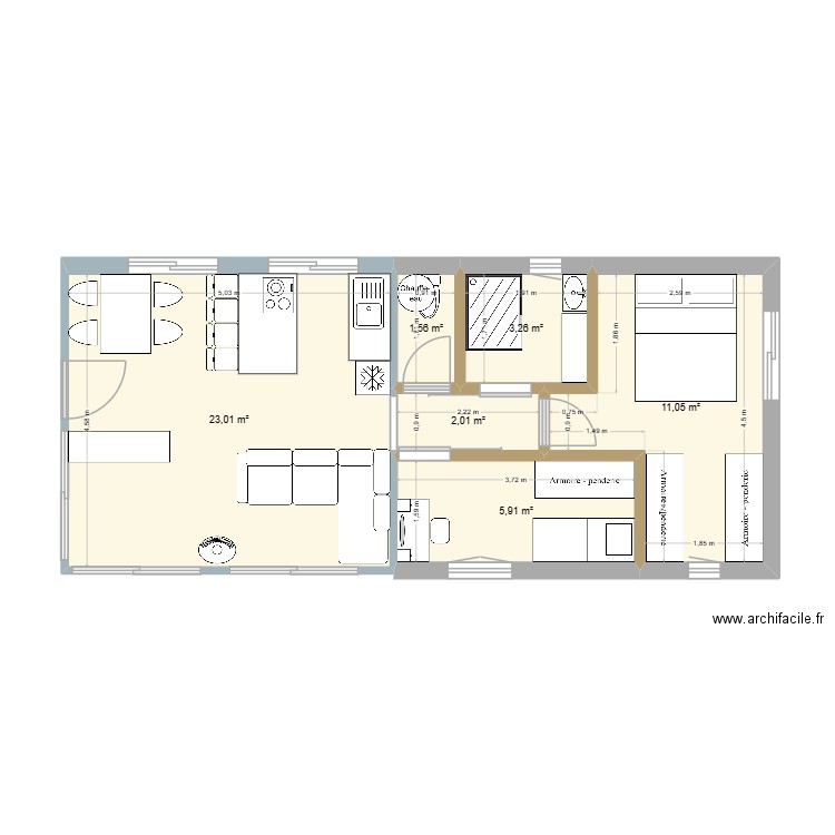 Fanny 2. Plan de 6 pièces et 47 m2
