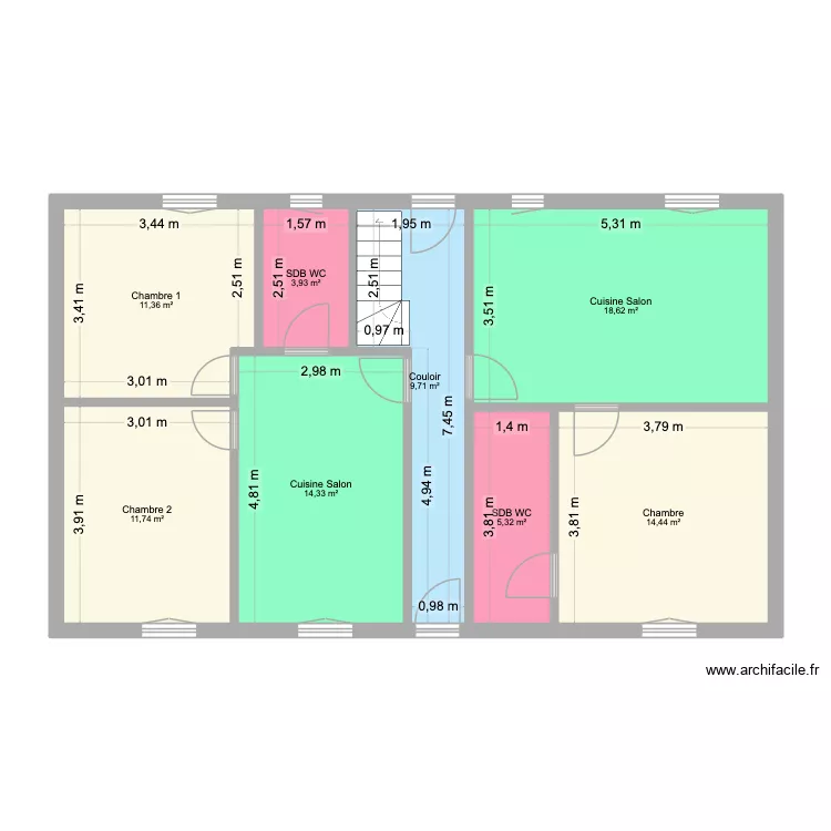 Plan RDC projet 1T2 et 1T3. Plan de 8 pièces et 89 m² Plan RDC projet 1T2 et 1T3. Plan de 8 pièces et 89 m²
