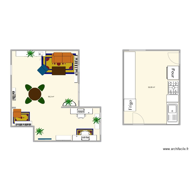 gresol. Plan de 2 pièces et 82 m2