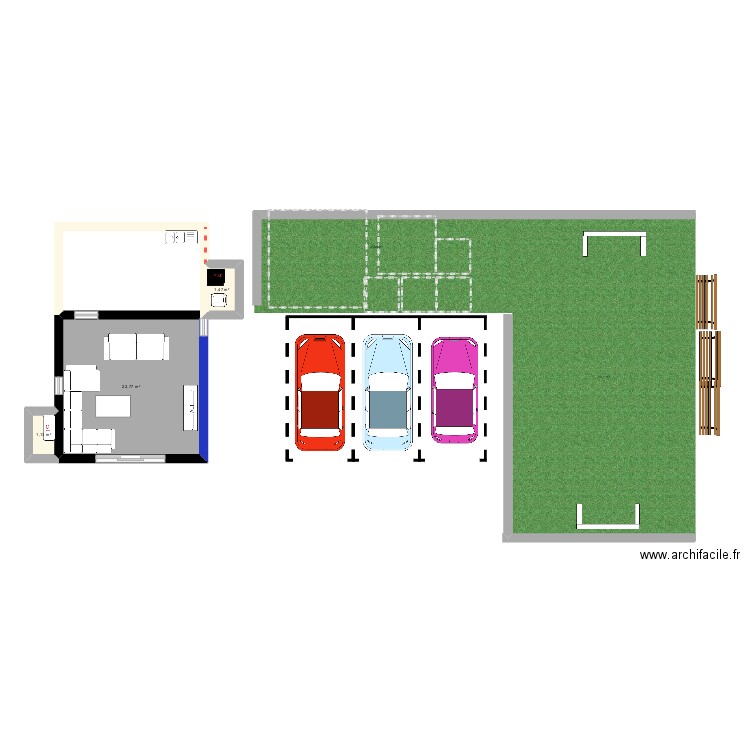 564kg. Plan de 3 pièces et 25 m2