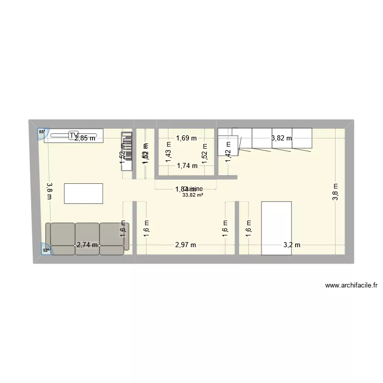 appart. Plan de 1  et 34 m²