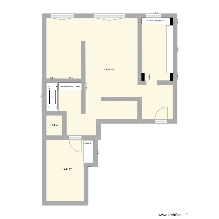 chambre-nous. Plan de 3 pièces et 61 m2