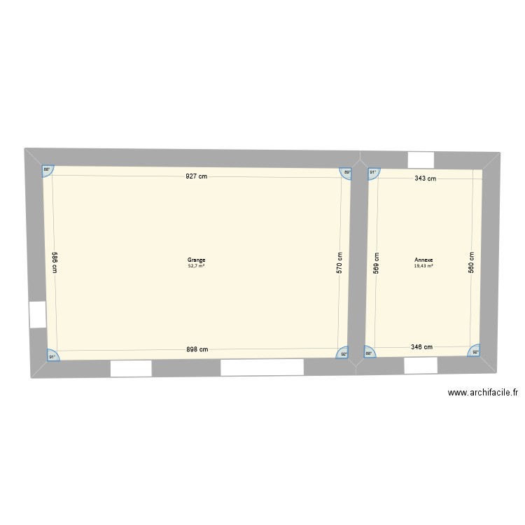 Burtin - Grange. Plan de 2 pièces et 72 m2