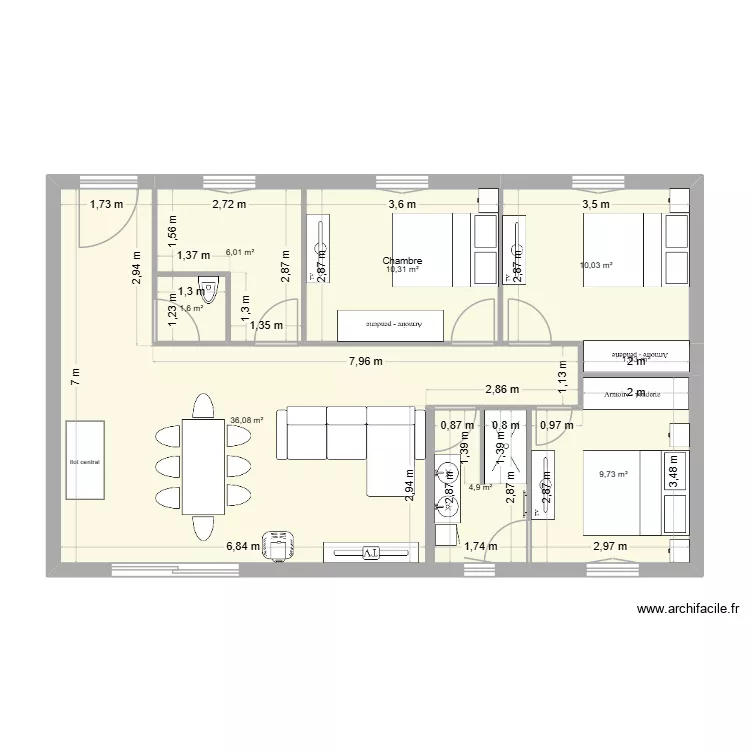 plan 3 ch sdj. Plan de 8 et 80 m² plan 3 ch sdj. Plan de 8 et 80 m²