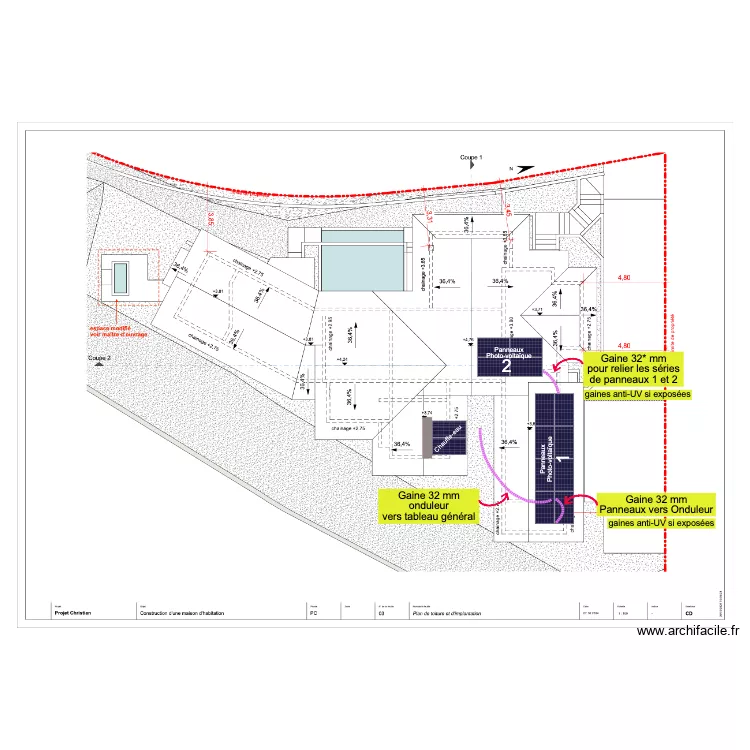Implantation panneaux solaires. Plan de 