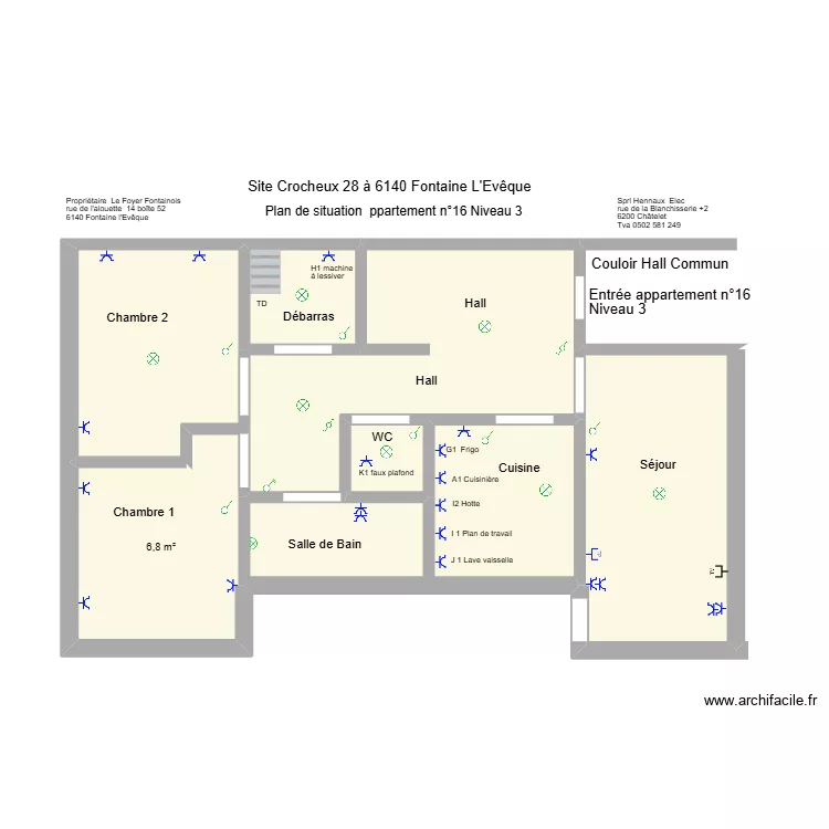 appartement 16. Plan de 8  et 46 m²