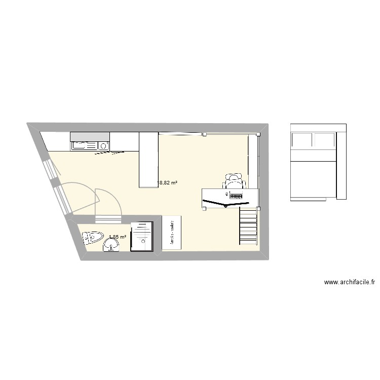Studio. Plan de 2 pièces et 21 m2