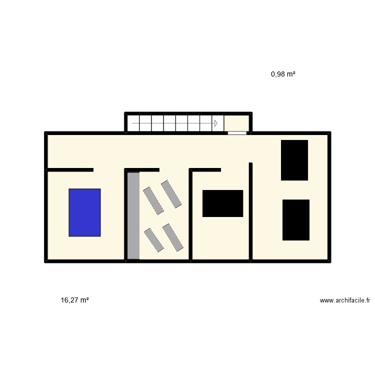 hexatelier premier étage. Plan de 2 pièces et 17 m2