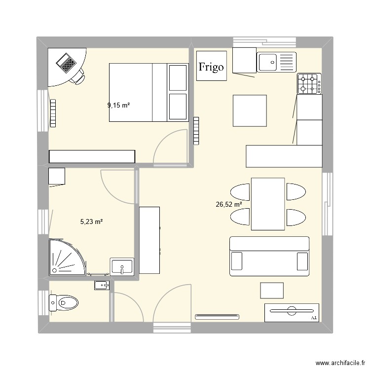T_EE_25. Plan de 3 pièces et 41 m2