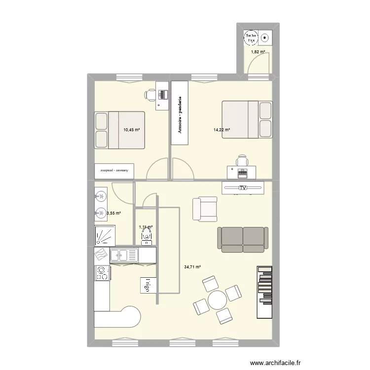 Etage Guigui. Plan de 6 Pièces et 66 m²