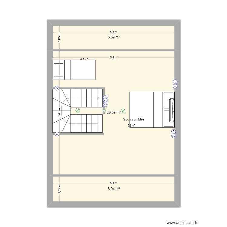 Maison R+2 bis. Plan de 3 pièces et 41 m2