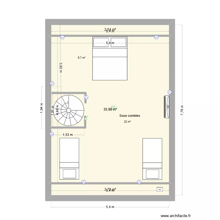 Maison R+2 bis. Plan de 3  et 41 m²