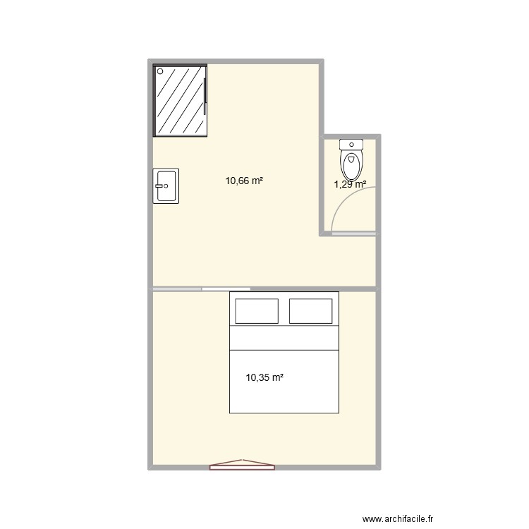 Studio Fontaine. Plan de 3 pièces et 22 m2