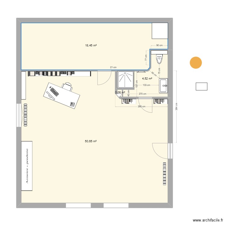 sdb haut 2025_90x90_3_coincoupé. Plan de 4 pièces et 74 m2