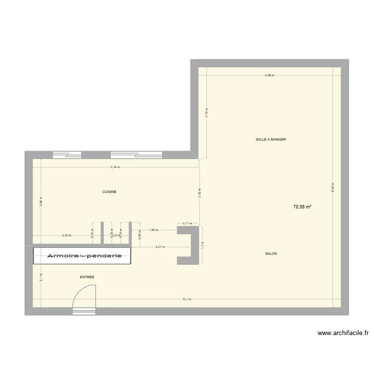 cuisine 2. Plan de 1  et 71 m²