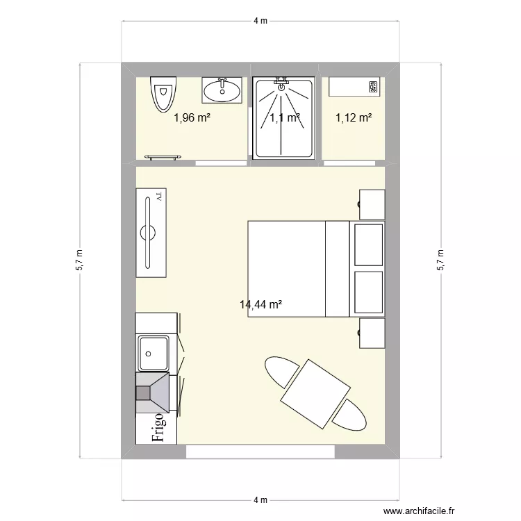 STUDIO NOTRE DAME. Plan de 4  et 19 m²