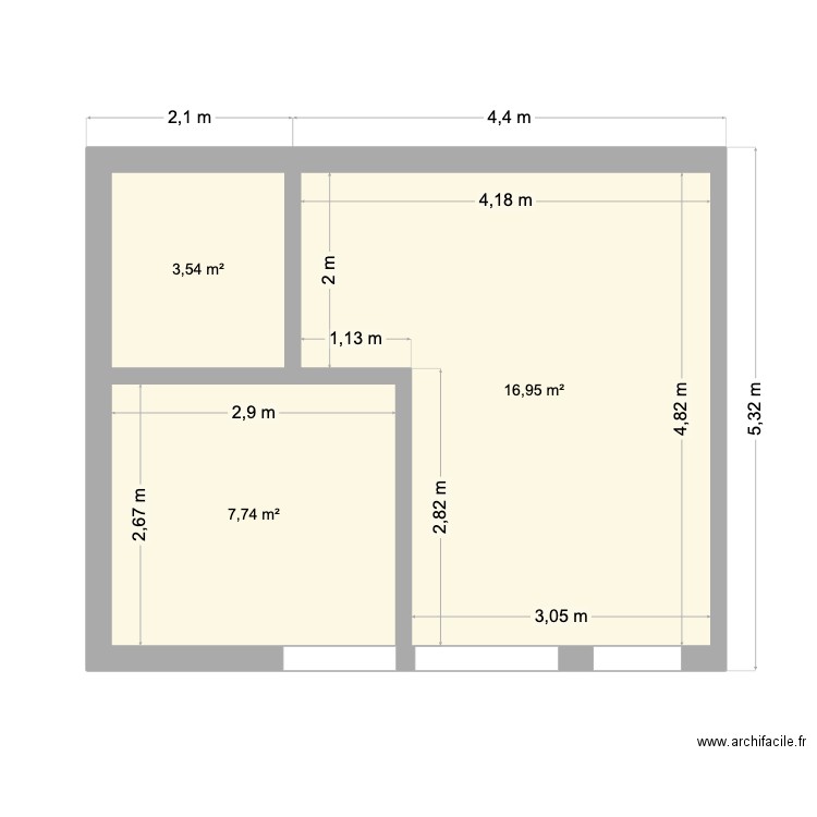 AAAAAA. Plan de 3 pièces et 28 m2