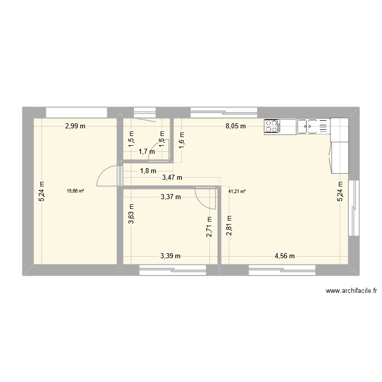 25-10-01 LZ - 2nd floor - 12x6m outside. Plan de 2 pièces et 57 m2