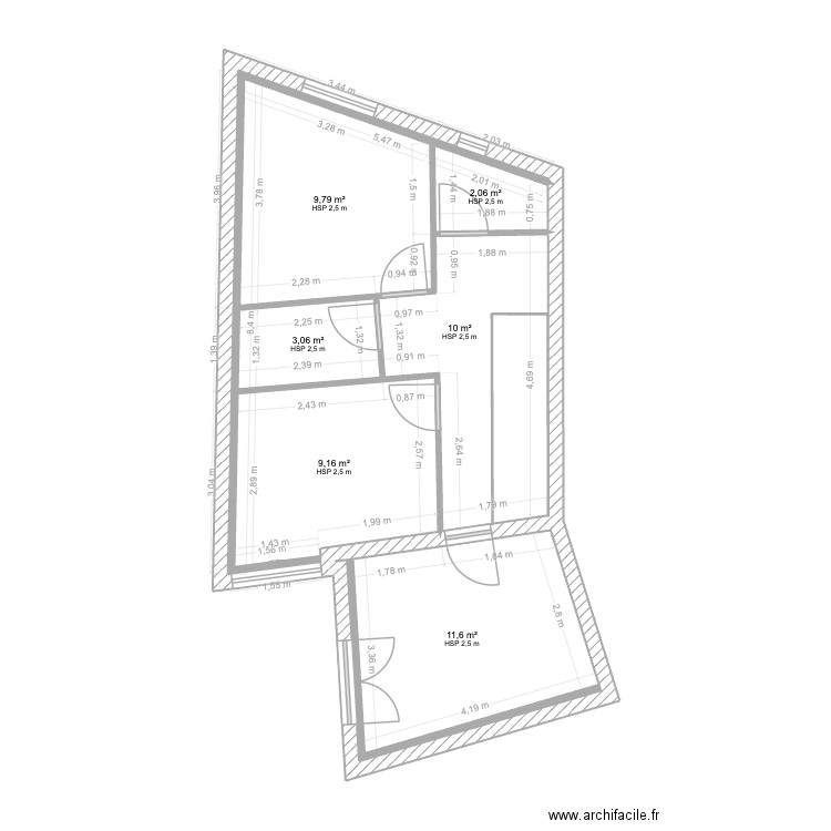 R+1 Grande location côtés. Plan de 6 pièces et 46 m2