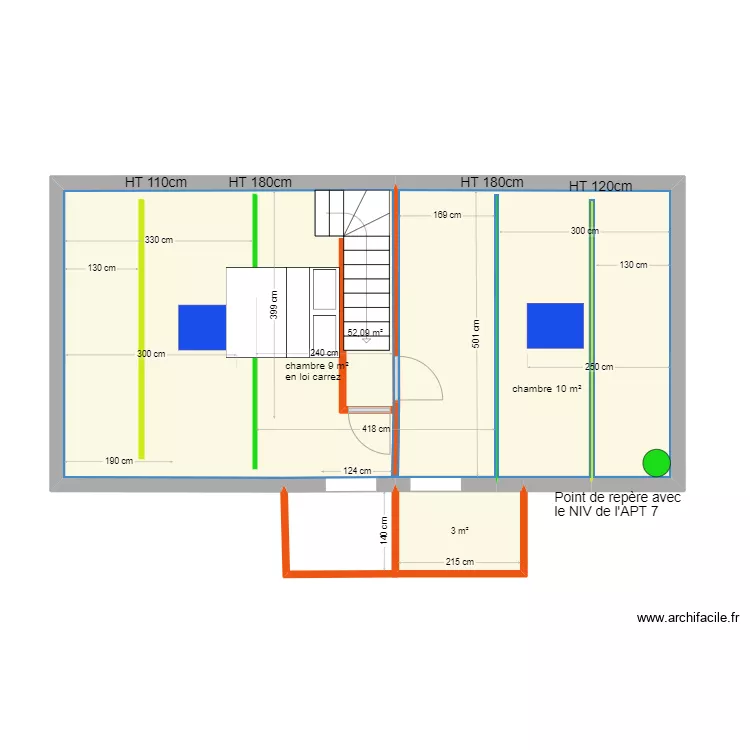 &eacute;tage appt 7 avec 2 dressing. Plan de 