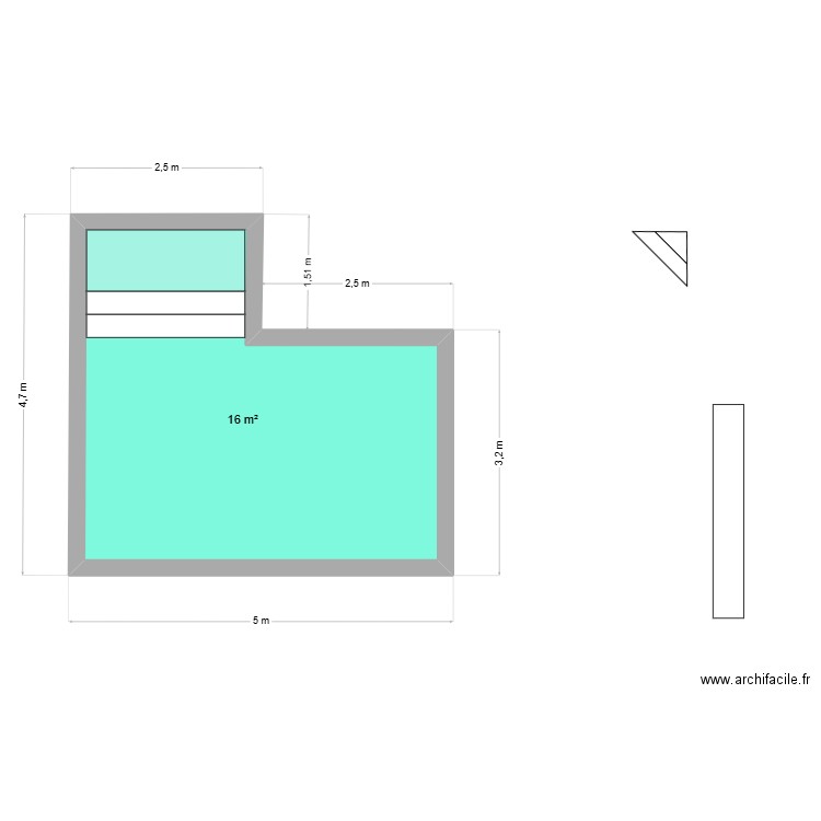 PISCINE. Plan de 1 pièce et 16 m2