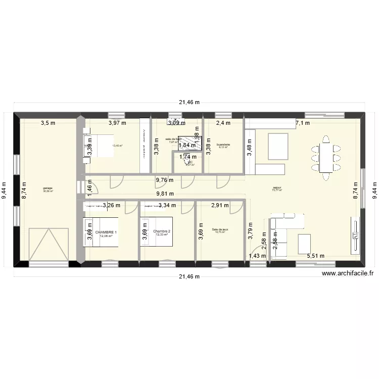 maison jessy. Plan de 9 pièces et 173 m²