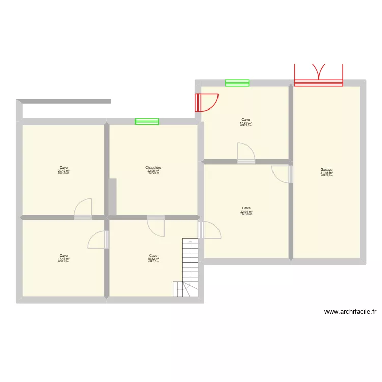 Cave. Plan de 7  et 150 m²