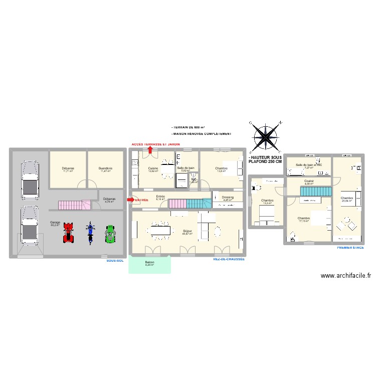 Camin. Plan de 20 pièces et 256 m2