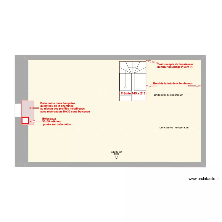Plan étage pour trémies dans le plancher : escalier et coffrage coupe feu . Plan de Plan étage pour trémies dans le plancher : escalier et coffrage coupe feu . Plan de
