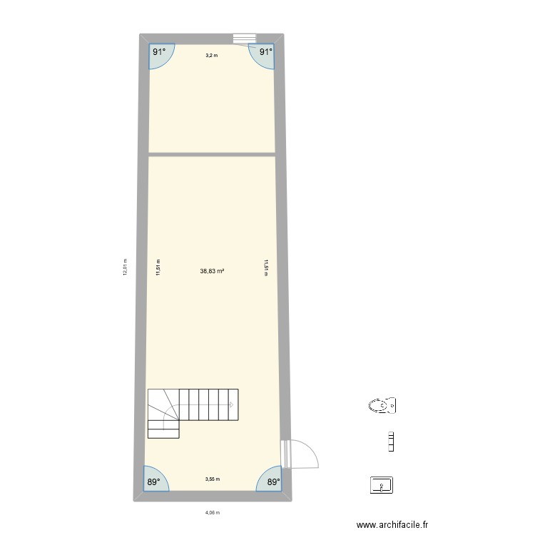 Etage3. Plan de 1 pièce et 39 m2