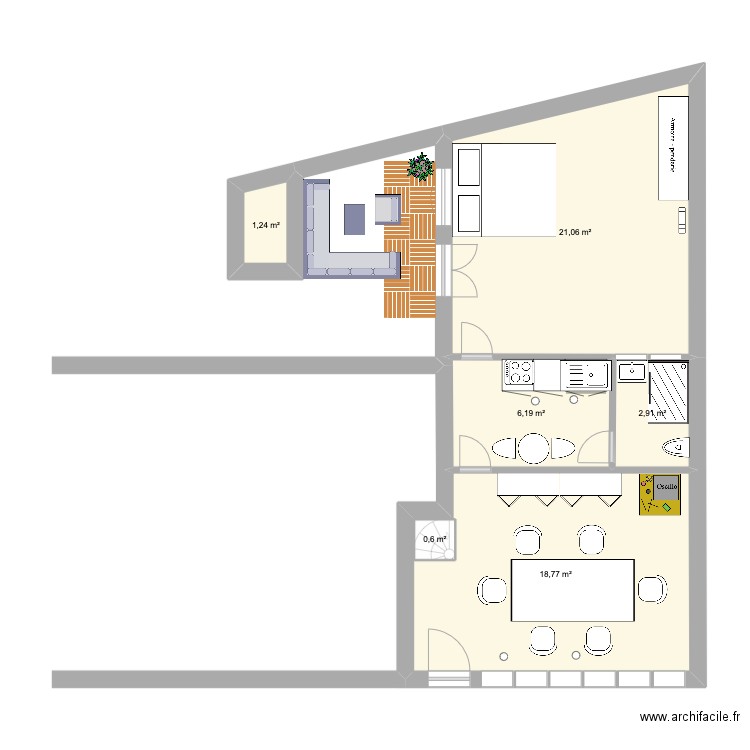 80 Duh colimacon cuisine. Plan de 7 pièces et 71 m2