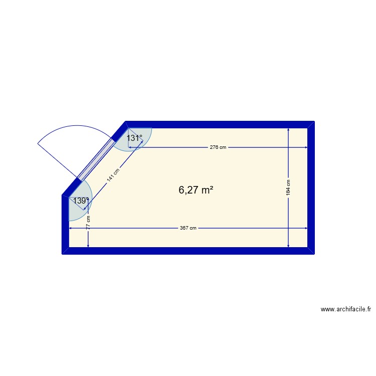sdbains. Plan de 1 pièce et 6 m2