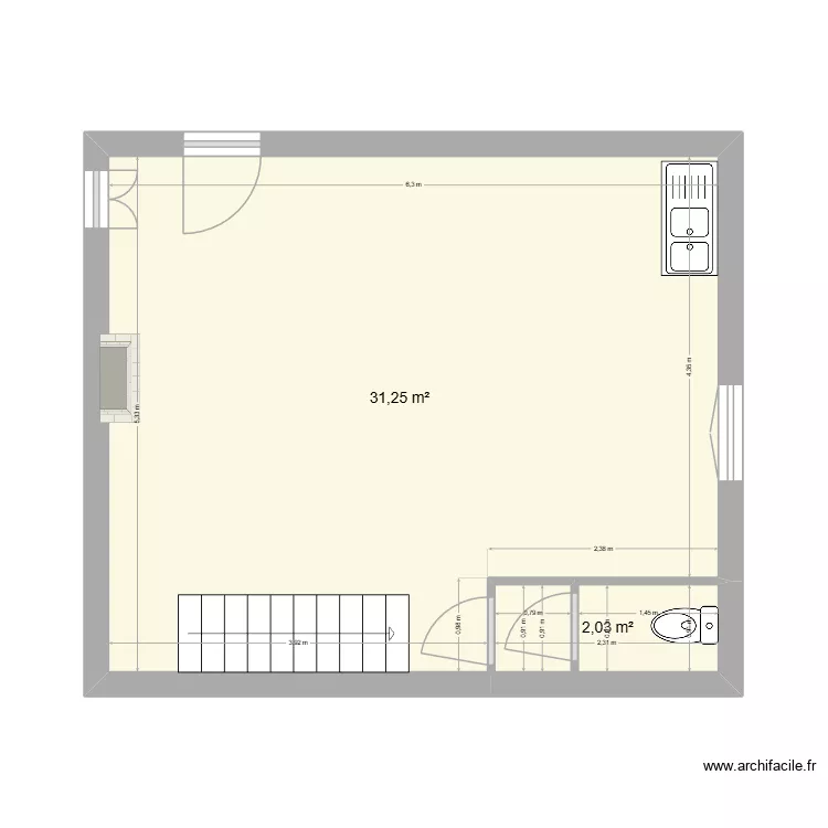 RDC 6. Plan de 2  et 33 m²