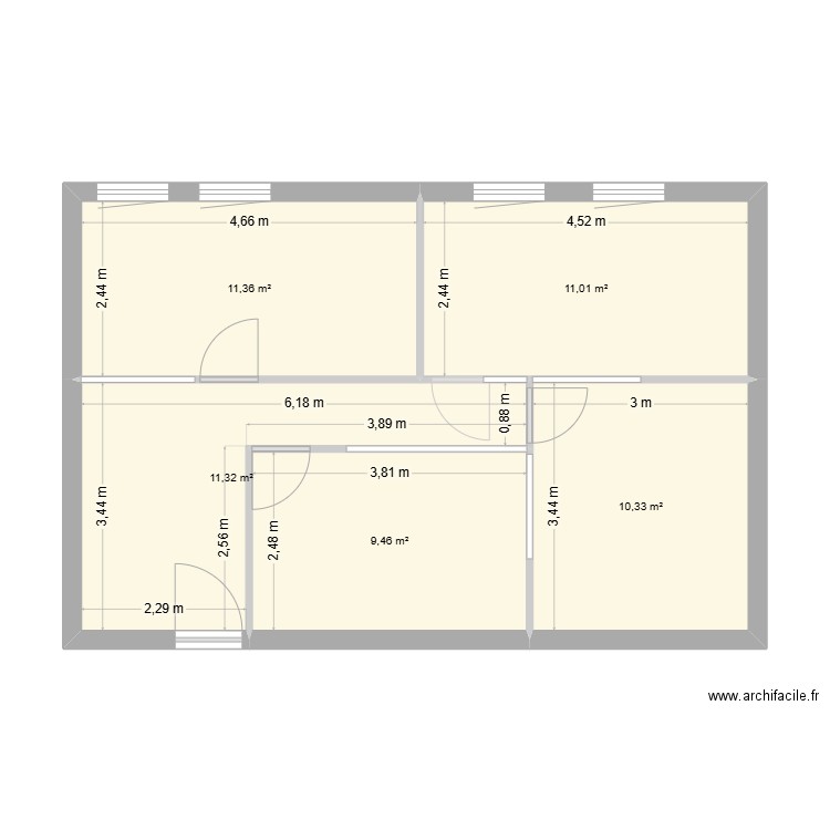 Bureau salle 2. Plan de 5 pièces et 53 m2
