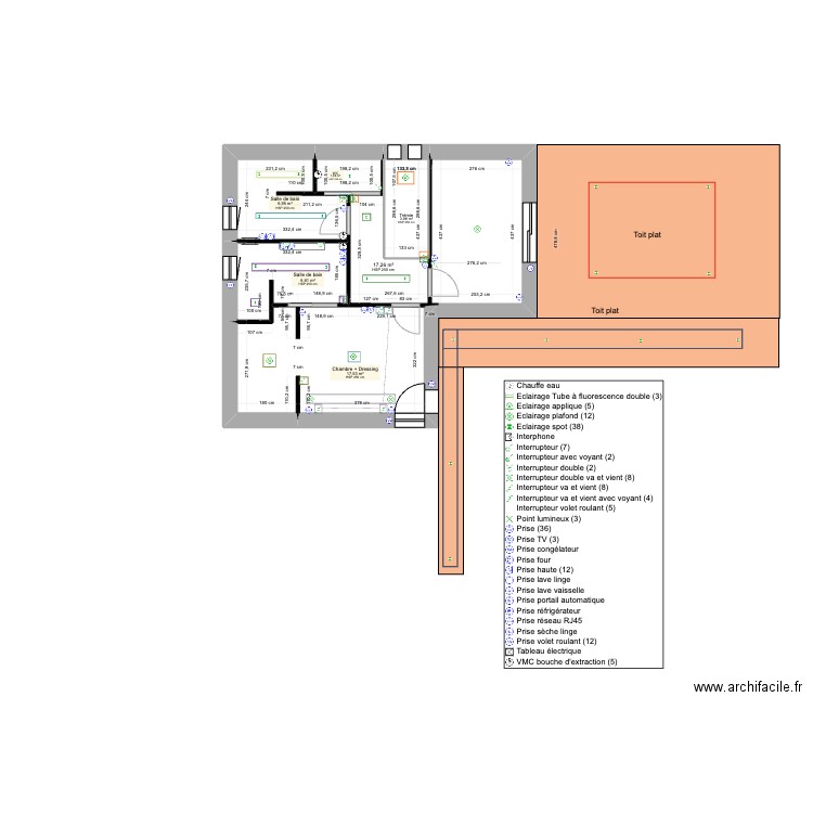 schéma élec rdc (zone + liaison). Plan de 10 pièces et 158 m2