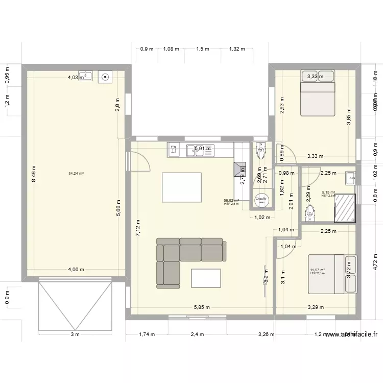 plan maison. Plan de 4 Pièces et 108 m² plan maison. Plan de 4 Pièces et 108 m²
