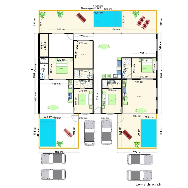 Beauregard 3 maisons. Plan de 13 pièces et 178 m2