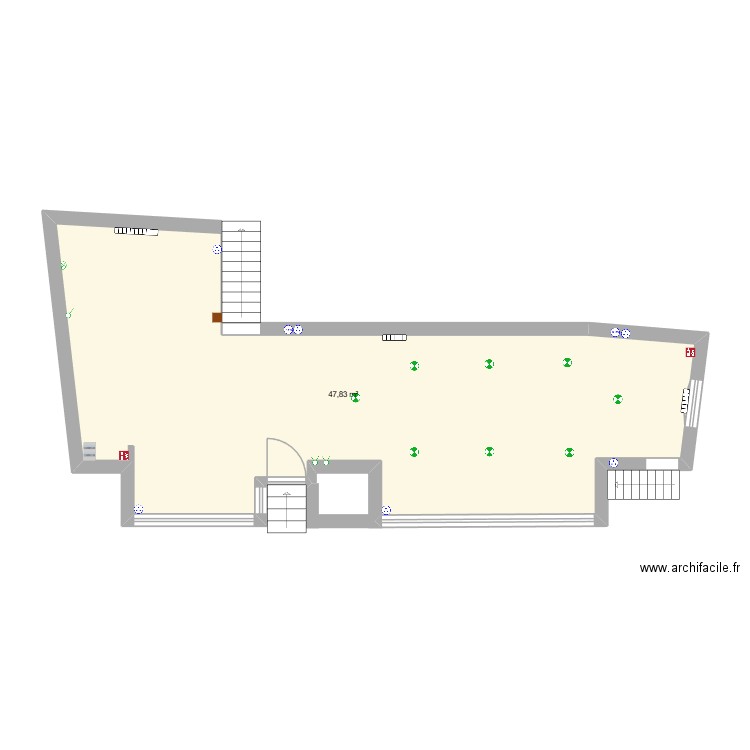plans boutique RDC. Plan de 1 pièce et 48 m2