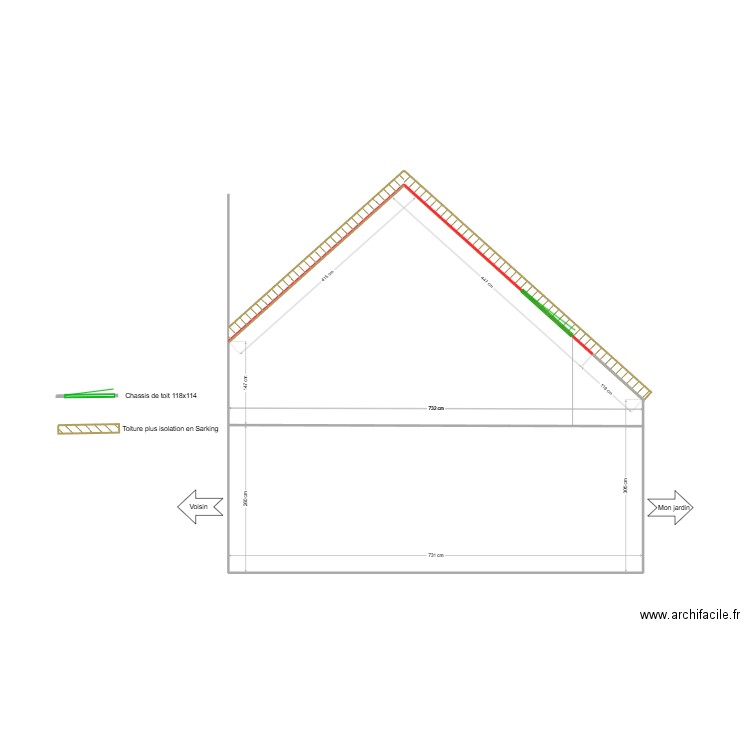plan 2 avant tavaux *2 velux. Plan de 1 pièce et 38 m2